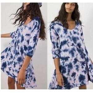 Anthropologie Saturday Sunday Sweater Blue Tie-Dye Swing Dress 3/4 Sleeve Size S